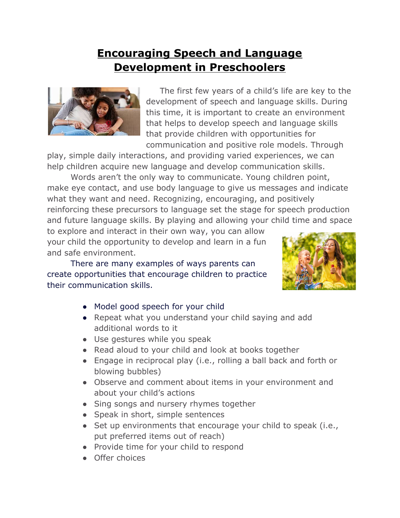Encouraging Speech and Language Development in Preschoolers